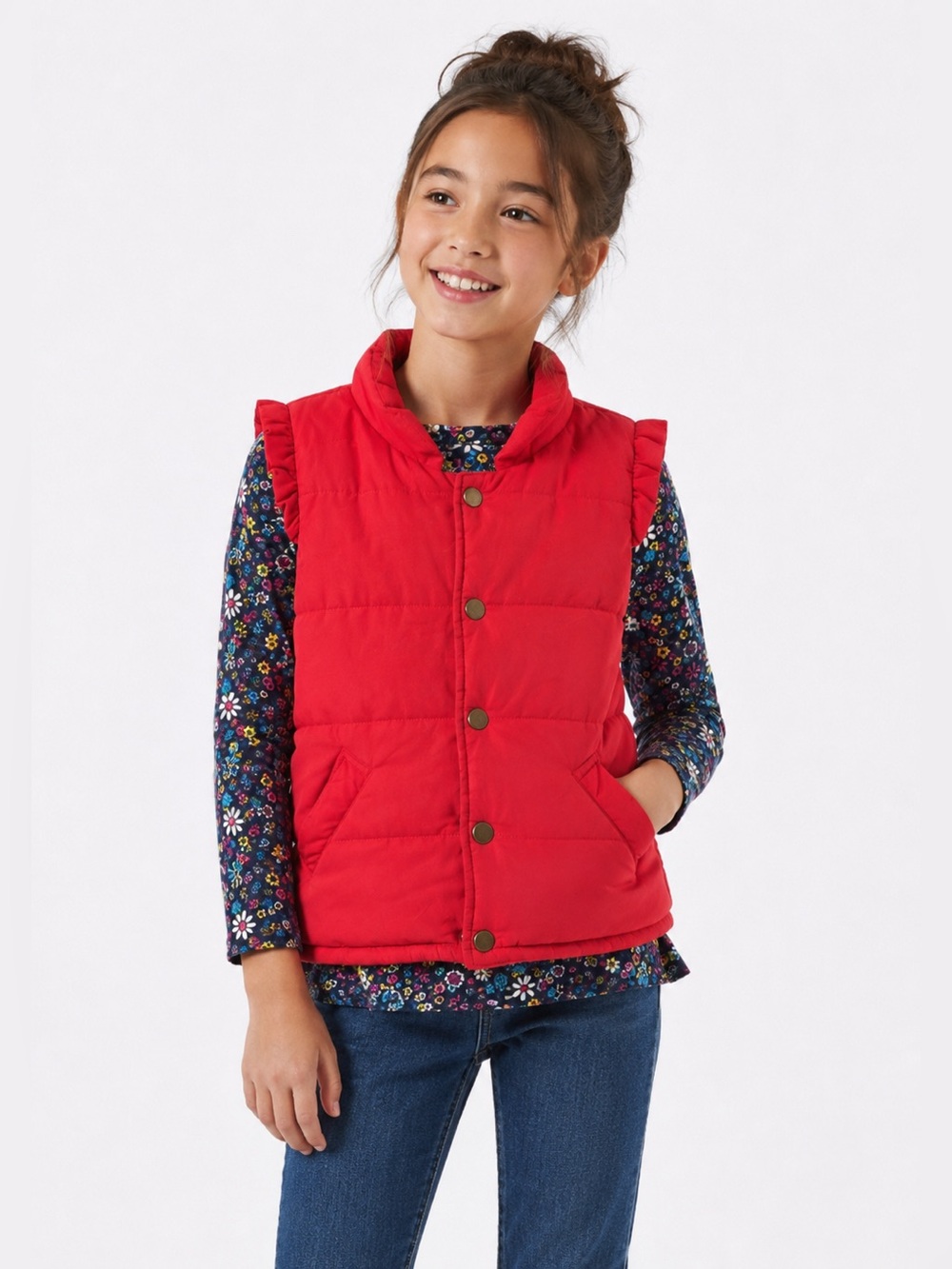 Mud Kingdom Girls Red Floral Kids Puffer Vest Size 150 Youth (10-12y approx)